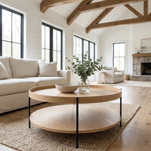 Brown Coffee Table with Iron Frame and Solid Wood Top Durable Design