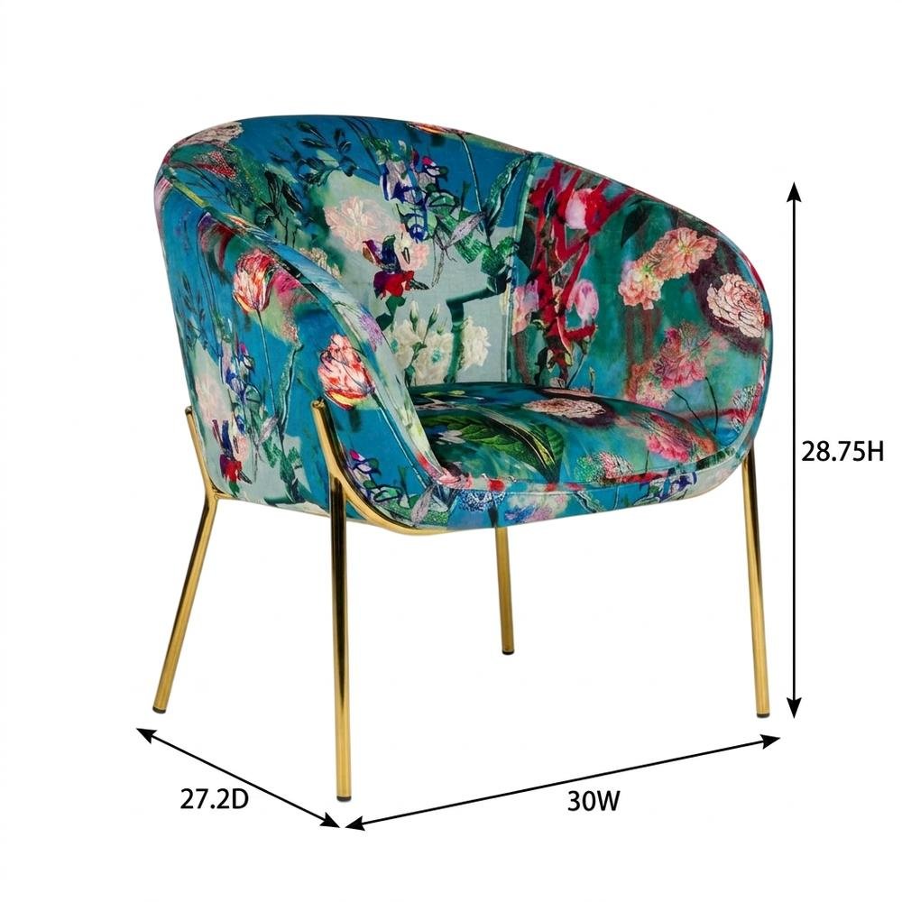 Velvet and Gold Accent Chair with Contemporary Floral Design for Lounge Area