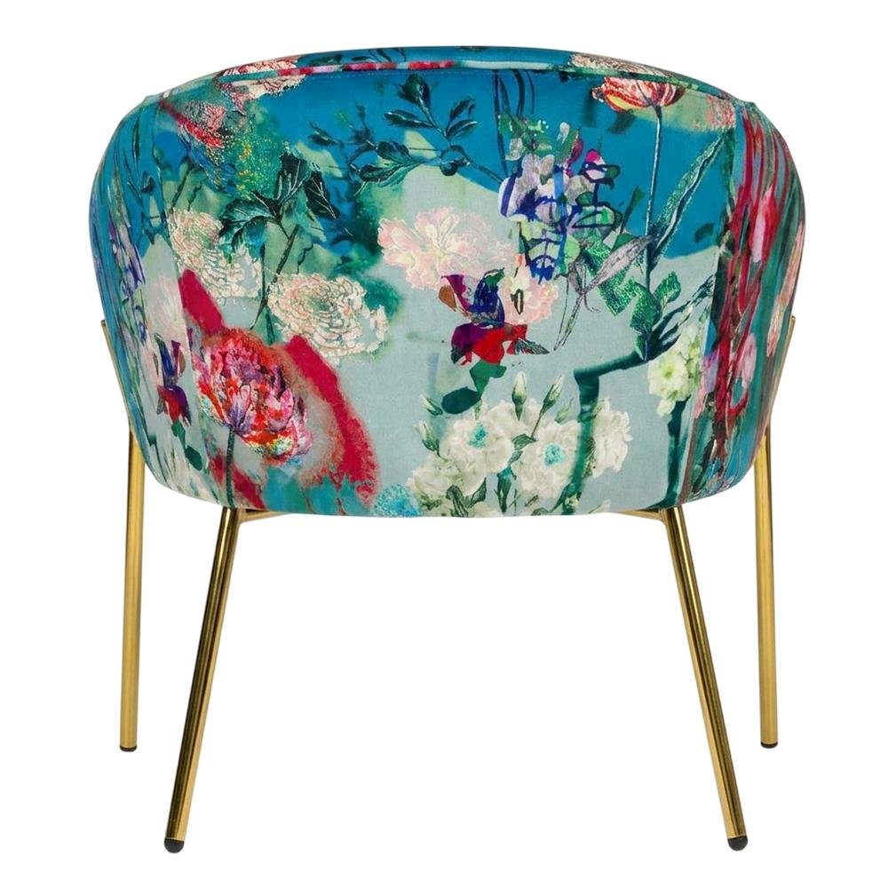 Velvet and Gold Accent Chair with Contemporary Floral Design for Lounge Area