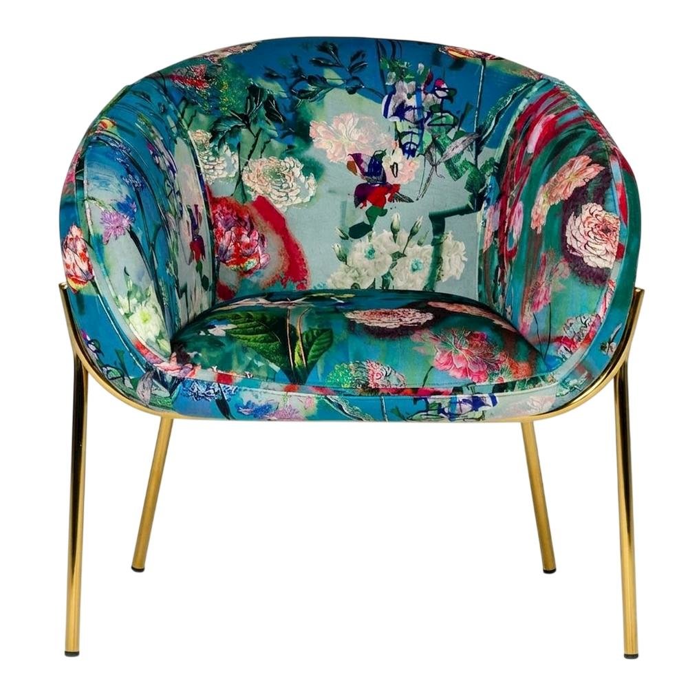 Velvet and Gold Accent Chair with Contemporary Floral Design for Lounge Area