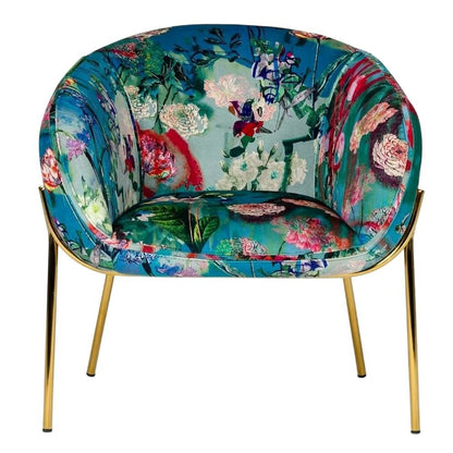 Velvet and Gold Accent Chair with Contemporary Floral Design for Lounge Area