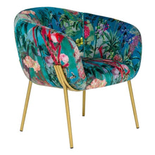 Velvet and Gold Accent Chair with Contemporary Floral Design for Lounge Area