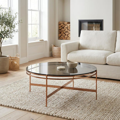 Glass Coffee Table Gold Frame with Stainless Steel Base and Modern Design