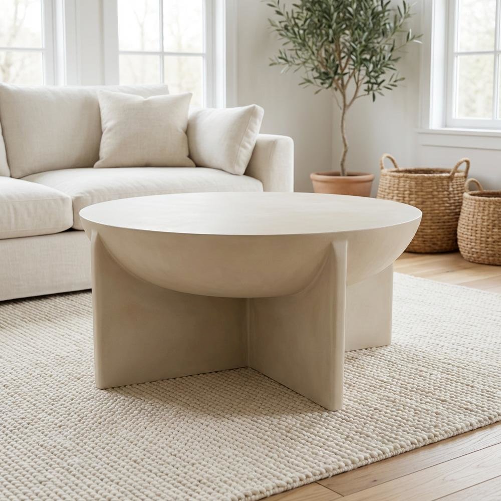 Concrete Round Coffee Table with Modern Design and Durable Solid Construction
