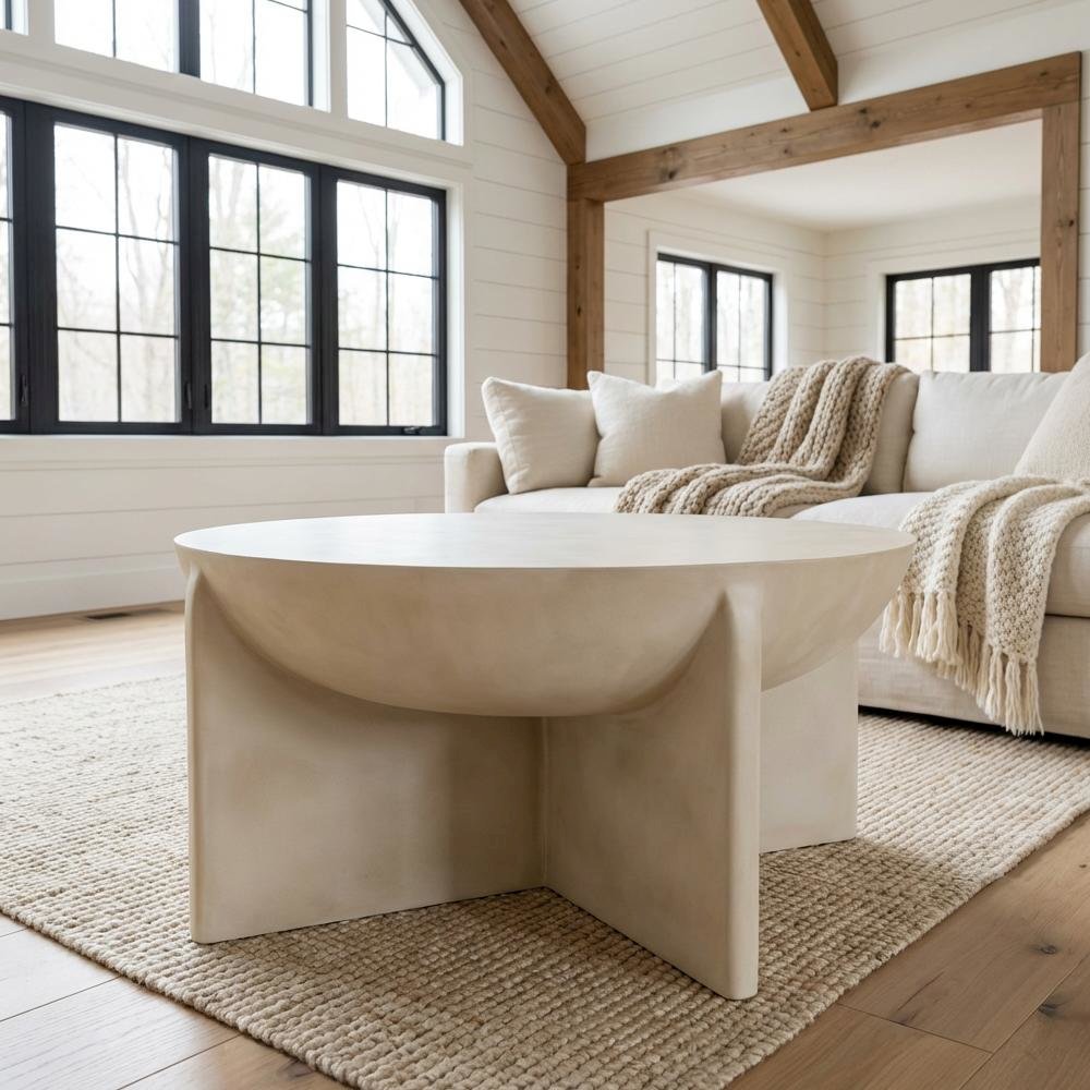 Concrete Round Coffee Table with Modern Design and Durable Solid Construction