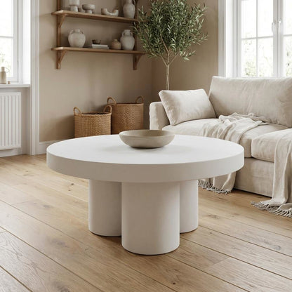 White Concrete Coffee Table with Modern Design and Durable Construction