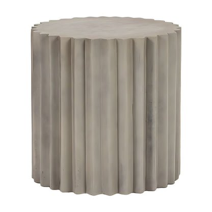Concrete Round End Table with Ribbed Cylindrical Block Base for Living Room