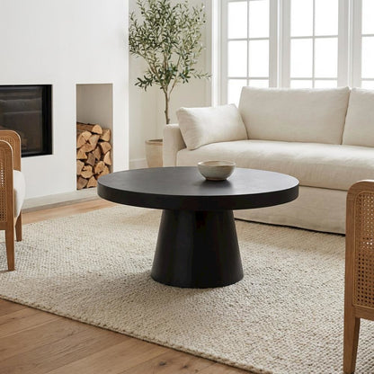 Black Concrete Round Coffee Table, Modern Minimalist Design, Solid Construction