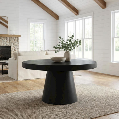 Black Concrete Round Coffee Table, Modern Minimalist Design, Solid Construction