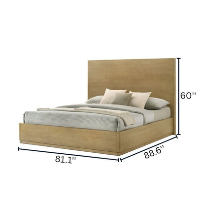 California King Natural Oak Wood Bed Frame, Boho Bed Frame With Headboard