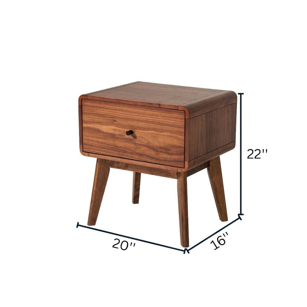 Mid Century Modern Nightstand, Walnut Wood Bedside Table With Drawer