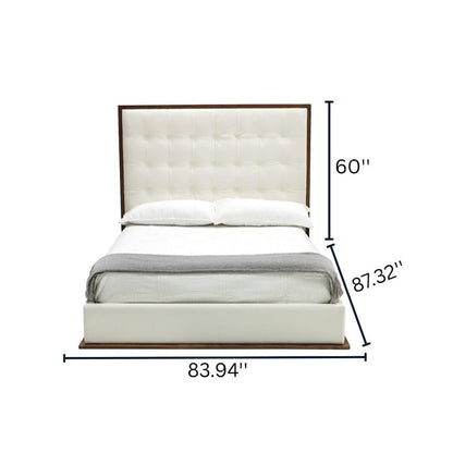 White Faux Leather King Bed Frame, Low Profile Bed Frame With Walnut Finish