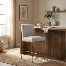 Fabric-Upholstered Counter Stool with Brass-Plated Steel Legs for Dining Room
