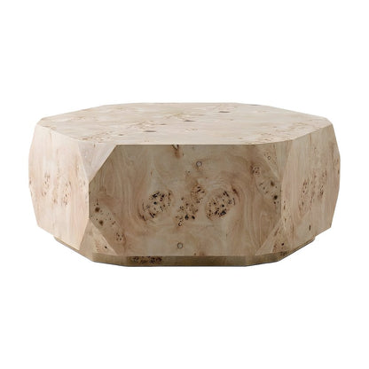Mapa Burl Veneer Round Coffee Table with Drum Silhouette Shape for Living Room