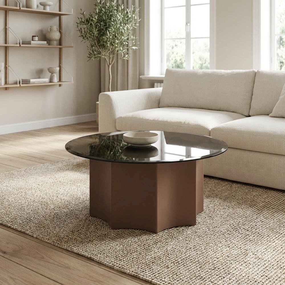 Black Round Coffee Table with Glass Top and MDF Base Durable Design