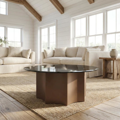 Black Round Coffee Table with Glass Top and MDF Base Durable Design