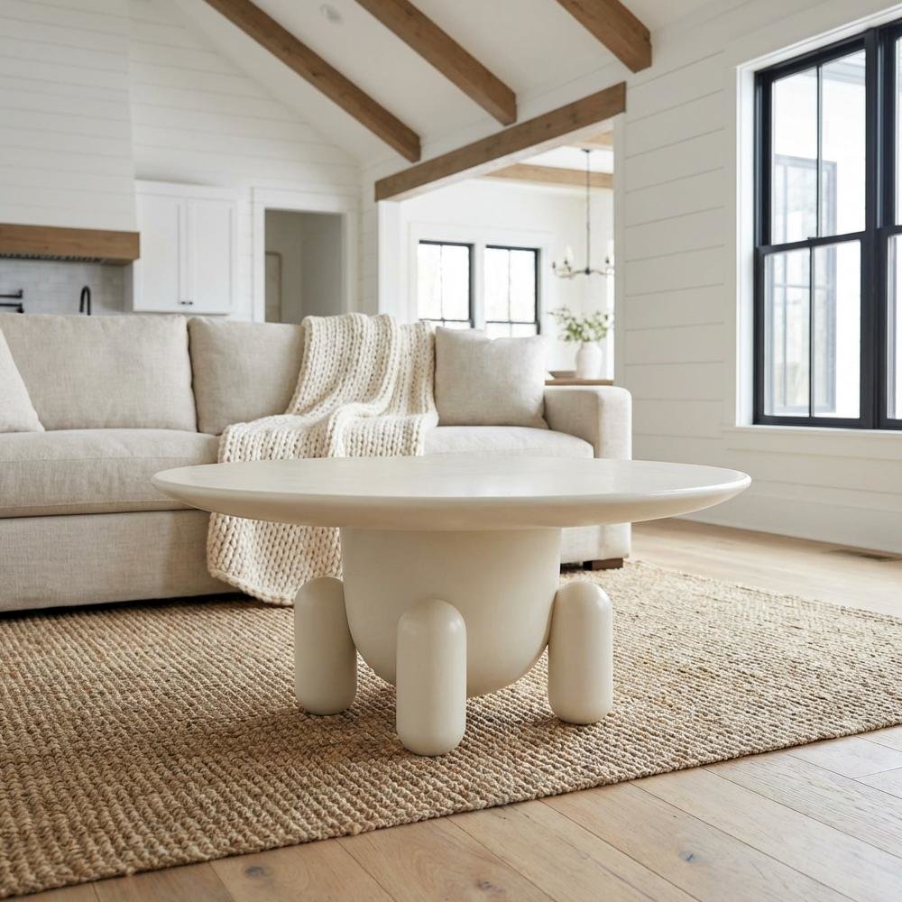 White Round Coffee Table Fiberglass Modern Accent Starlight Canyon Home