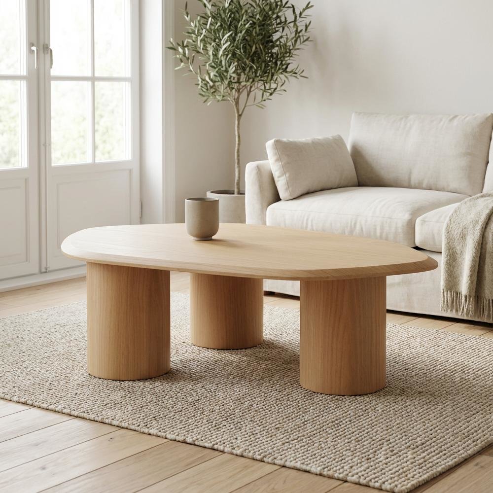 Veneer Coffee Table in White Oak with Solid and Manufactured Wood Construction