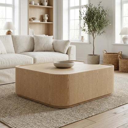 Veneer Coffee Table with Solid and Manufactured Wood Top Free Form Design