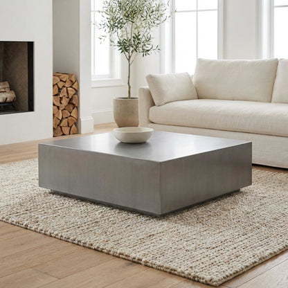 Gray Steel Coffee Table, Brushed Stainless Steel Top and Modern Design