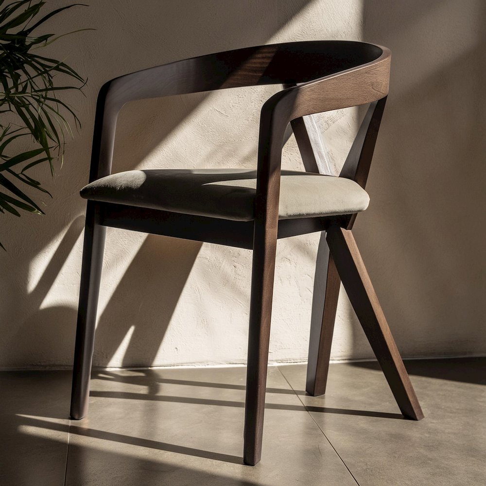 Weiss - Mid-Century Modern Light Grey Fabric + Wenge Dining Chair