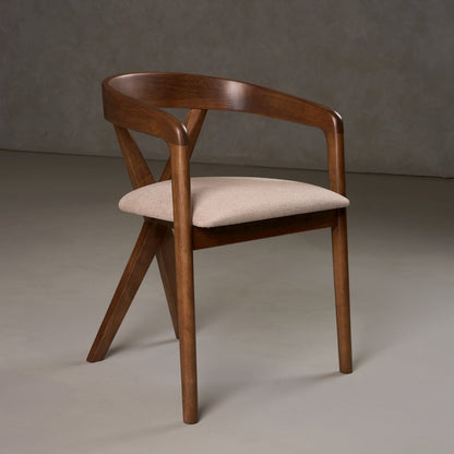 Modrest Weiss - Mid-Century Modern Light Brown Fabric + Walnut Dining Chair