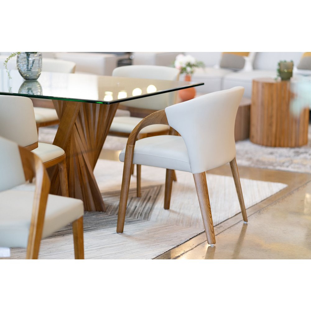 Modrest Wynetta Mid-Century Modern Grey Vegan Leather + Walnut Dining Chair
