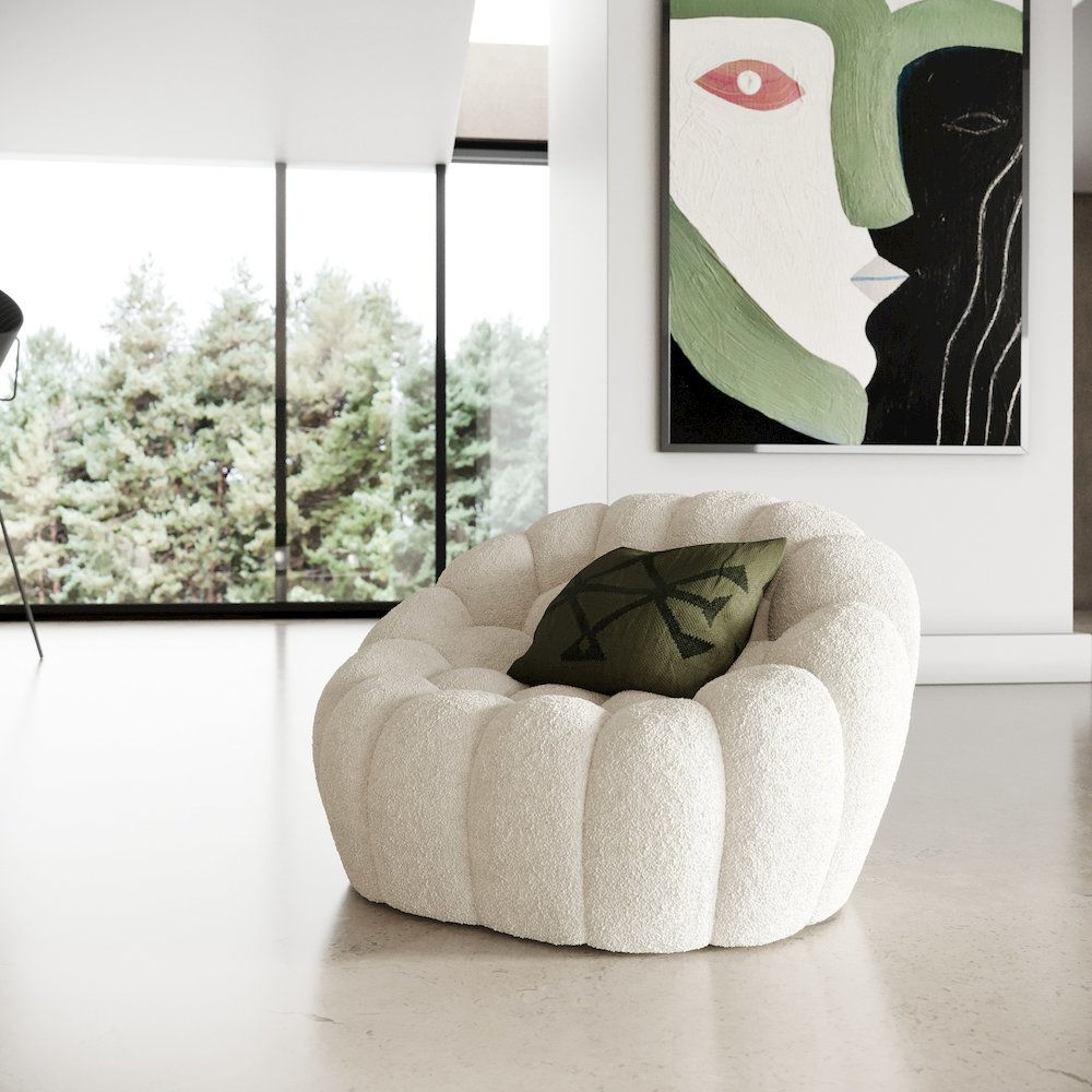 Divani Casa Yolonda - Modern Curved Off-White Fabric Chair