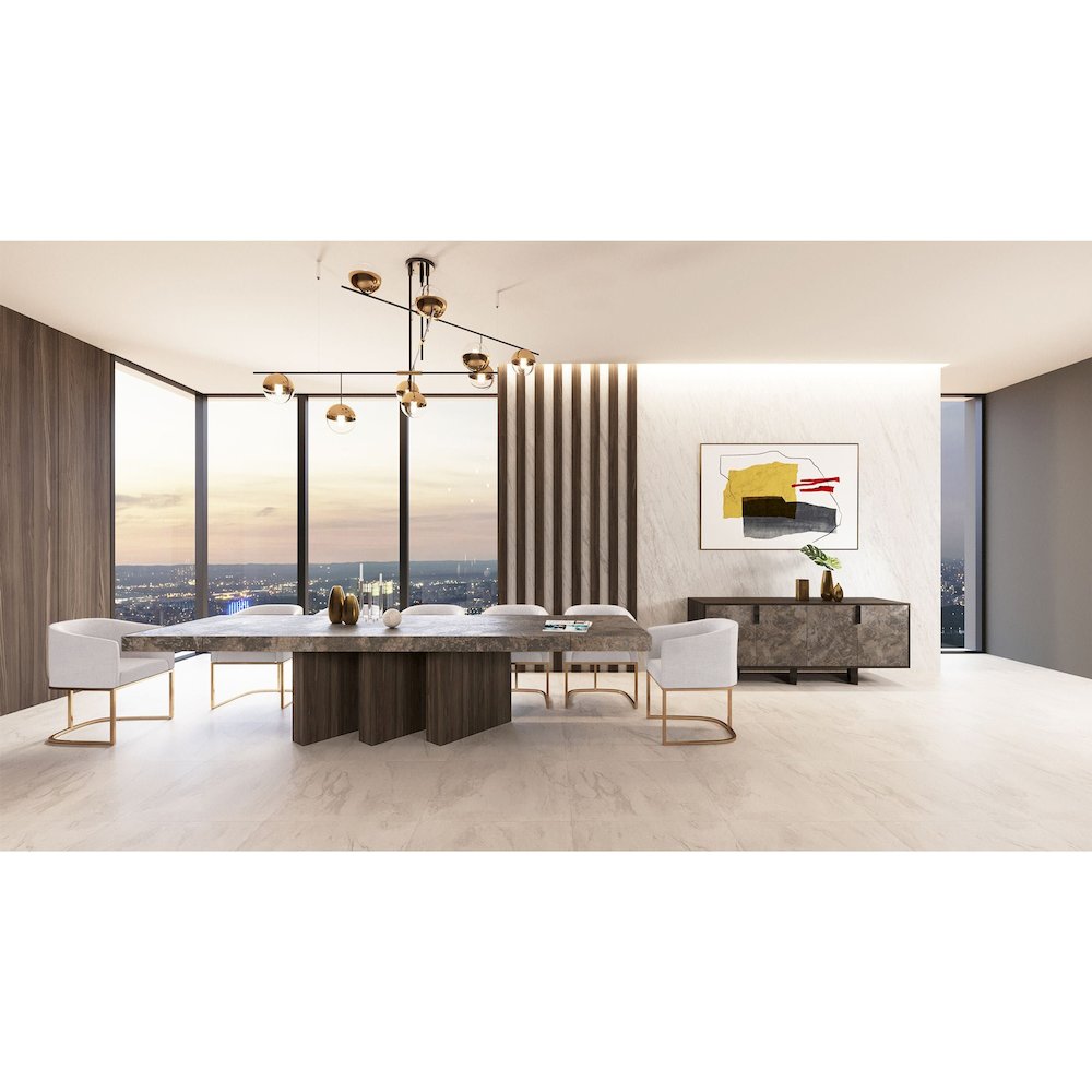 Yukon Modern White Fabric and Antique Brass Dining Chair