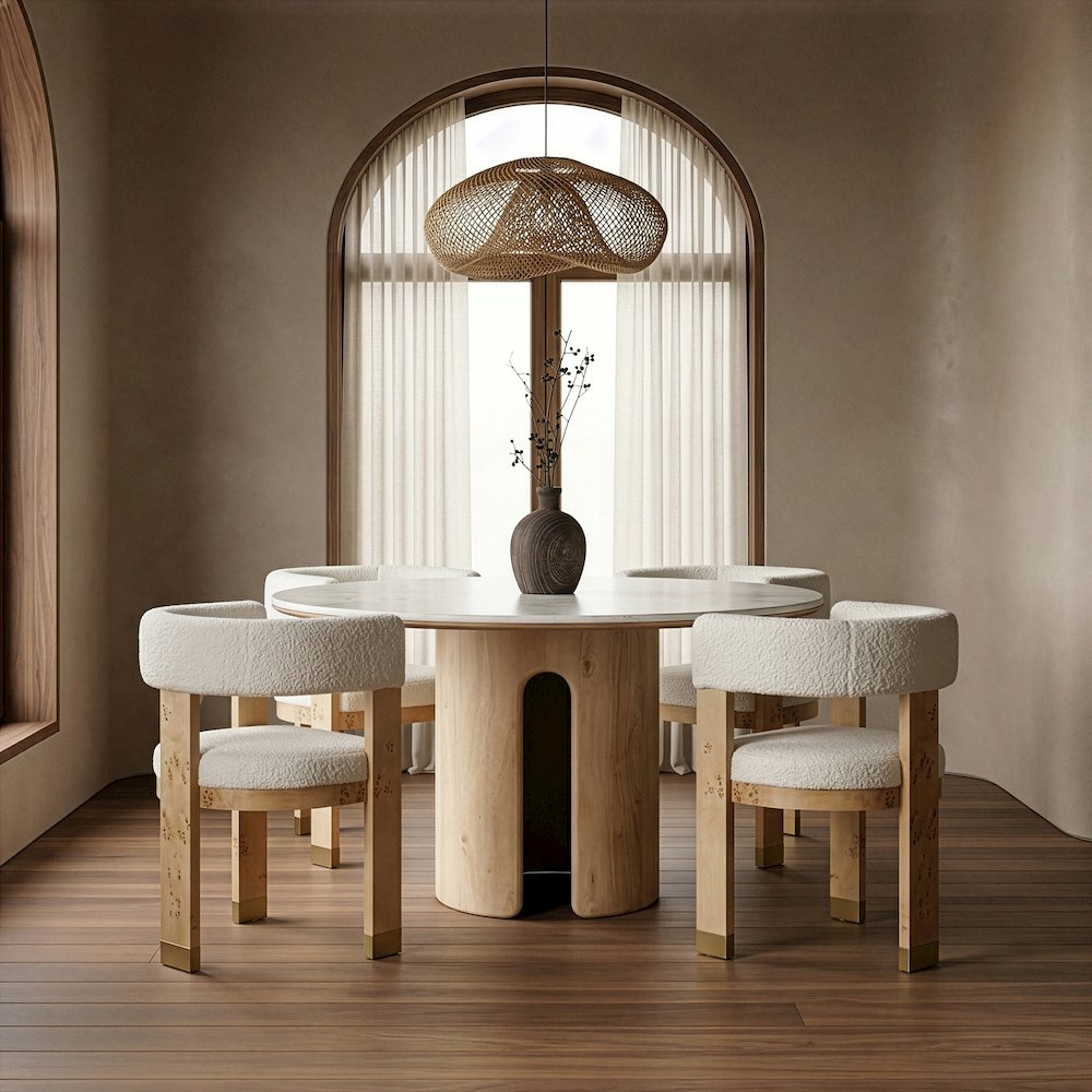 Zorhan - Modern White Marble + Mango Round Dining Table