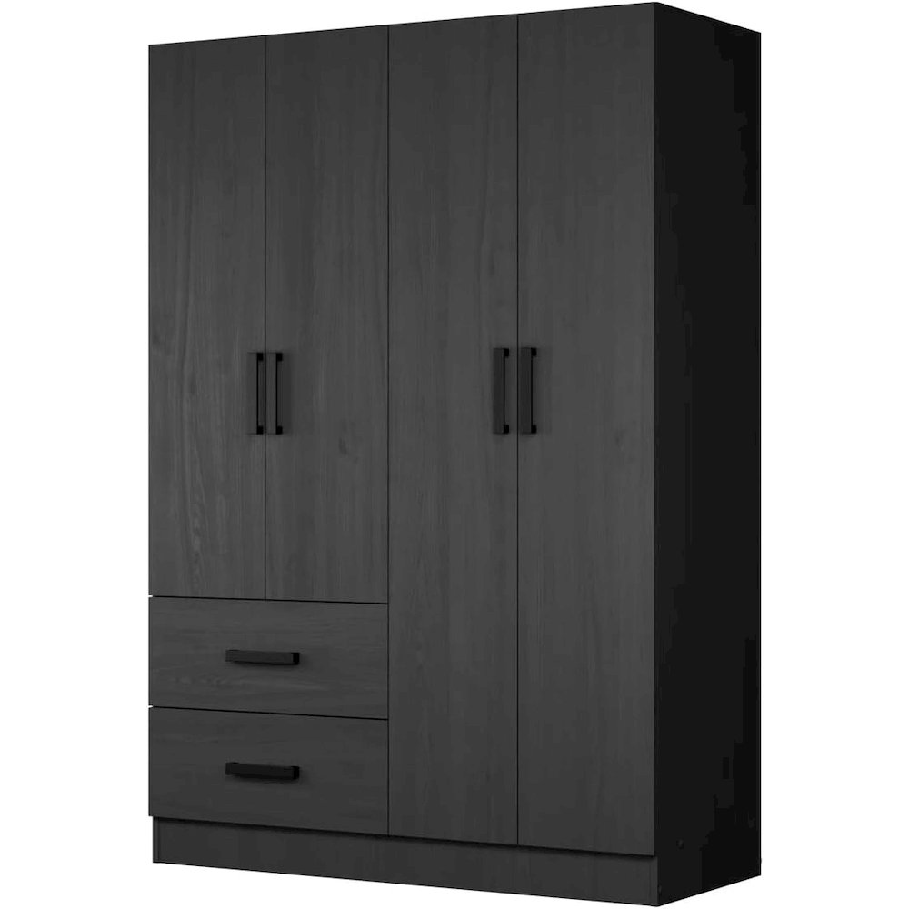 4 Doors Wardrobe 2 Drawers with Shelves 48 inch Wide and 72 high (Black)