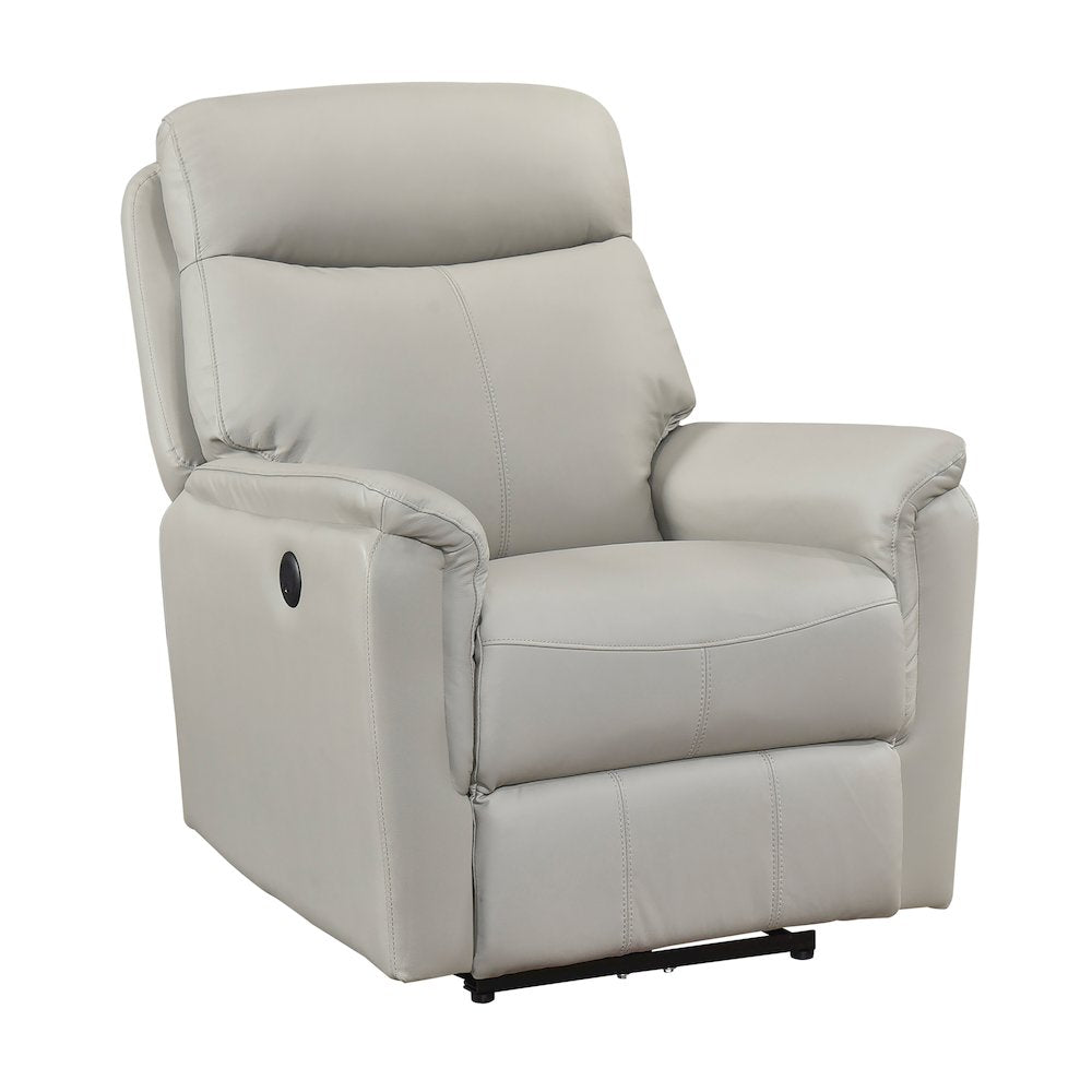 Leif Leather Power Reclining Chair in Light Gray