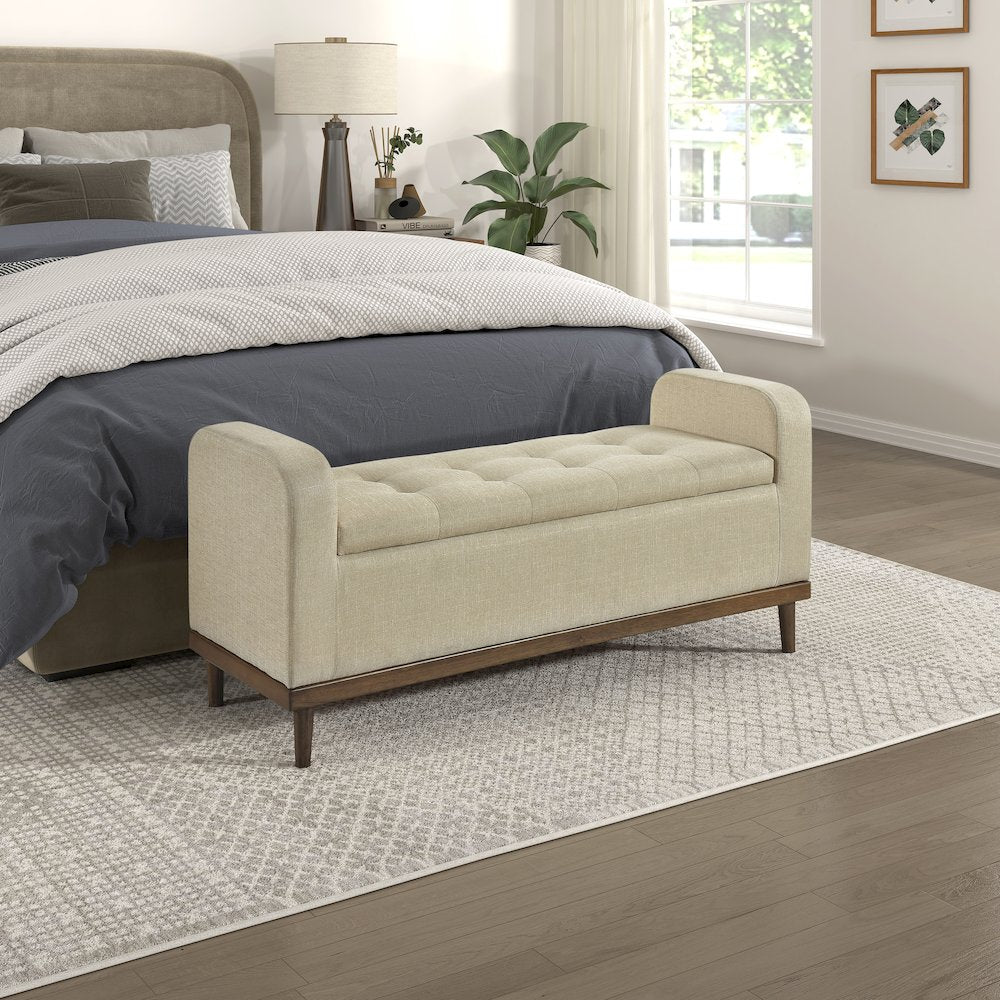 Brigitte Textured Lift Top Storage Bench in Light Brown