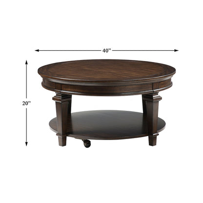 Tobias Poplar Round Cocktail Table in Espresso