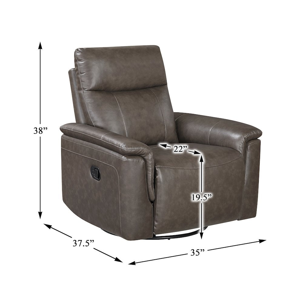 Hadley Leather Swivel Glider Reclining Chair in Dark Brown