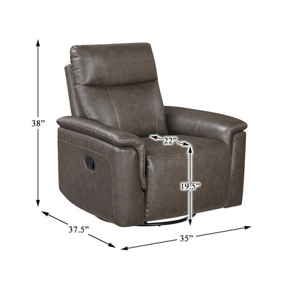 Hadley Leather Swivel Glider Reclining Chair in Dark Brown