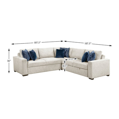 Isla Microfiber 3-Piece Sectional with Pull-out Bed in Beige