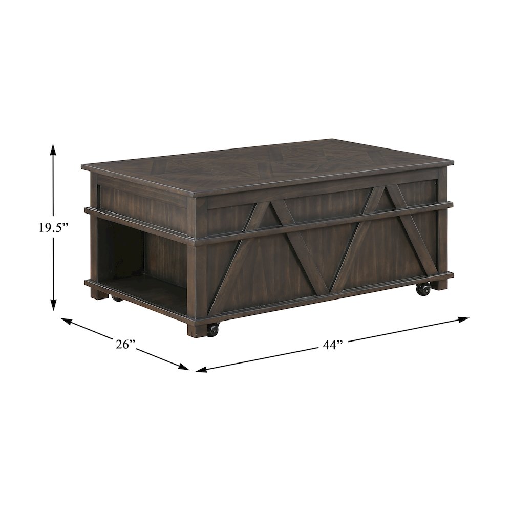 Lakeside Rubberwood Lift Top Cocktail Table in Brown
