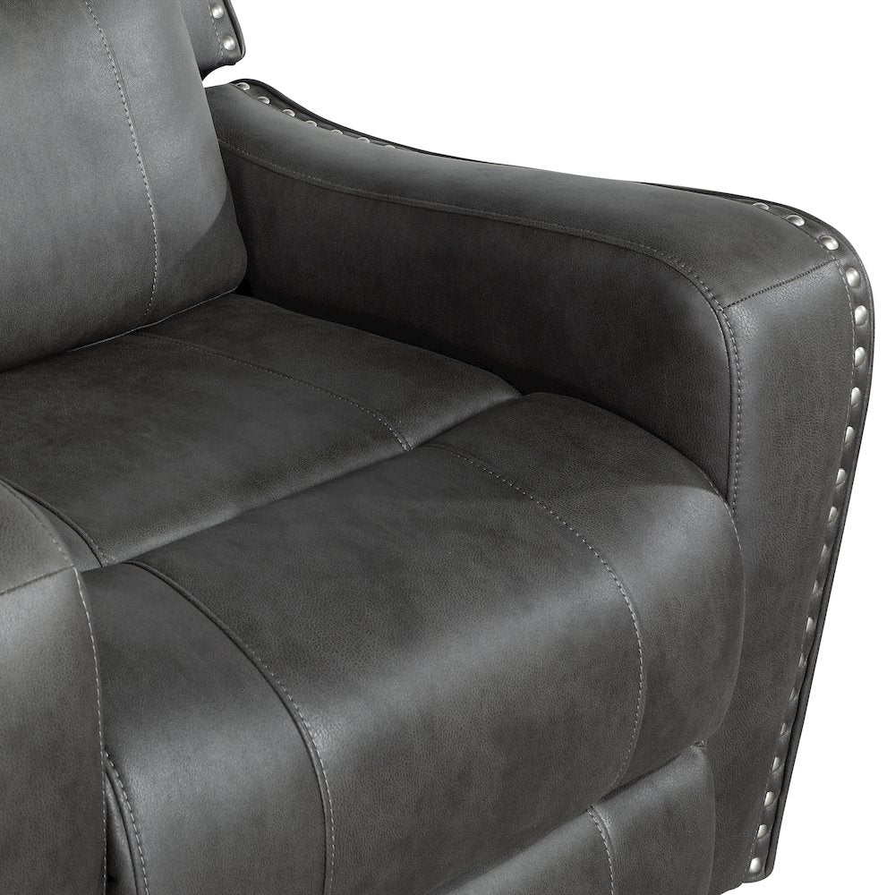 Kellen Microfiber Power Double Reclining Love Seat in Smoky Gray