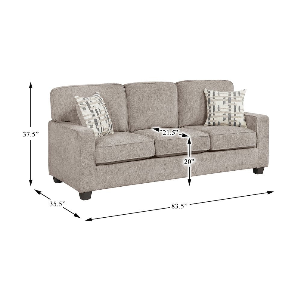 Frances Chenille 3pc Set: Sofa, Love, Chair in Taupe