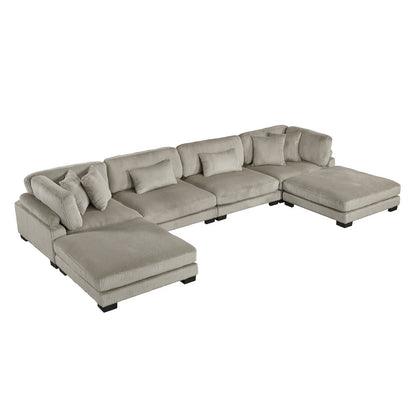 Traverse Corduroy 6-Piece Modular Sectional with Ottomans in Taupe