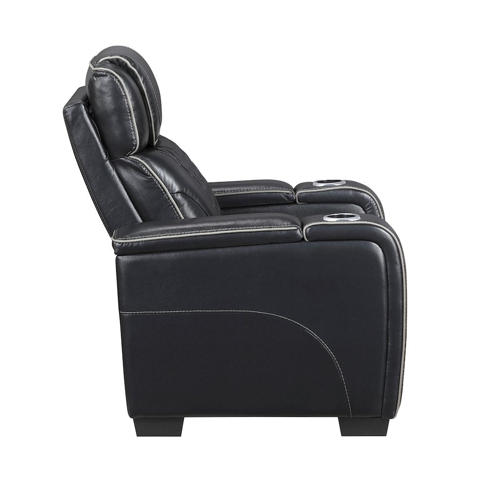 Apex Leather Power Reclining Chair with Power Headrest and Heat in Black