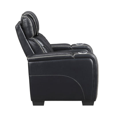 Apex Leather Power Reclining Chair with Power Headrest and Heat in Black