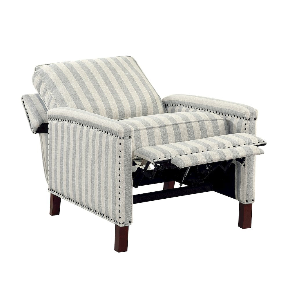 Landrum Textured PB Reclining Chair in Beige with Grayish Blue Stripe