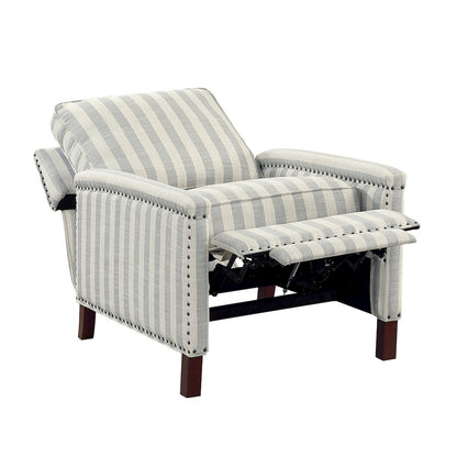 Landrum Textured PB Reclining Chair in Beige with Grayish Blue Stripe