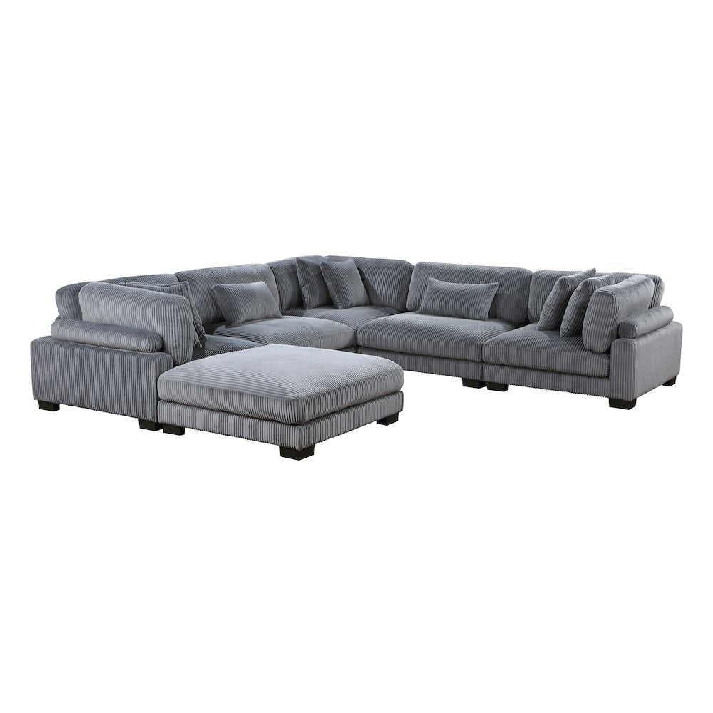 Traverse Corduroy 6-Piece Modular Sectional with Ottoman in Gray