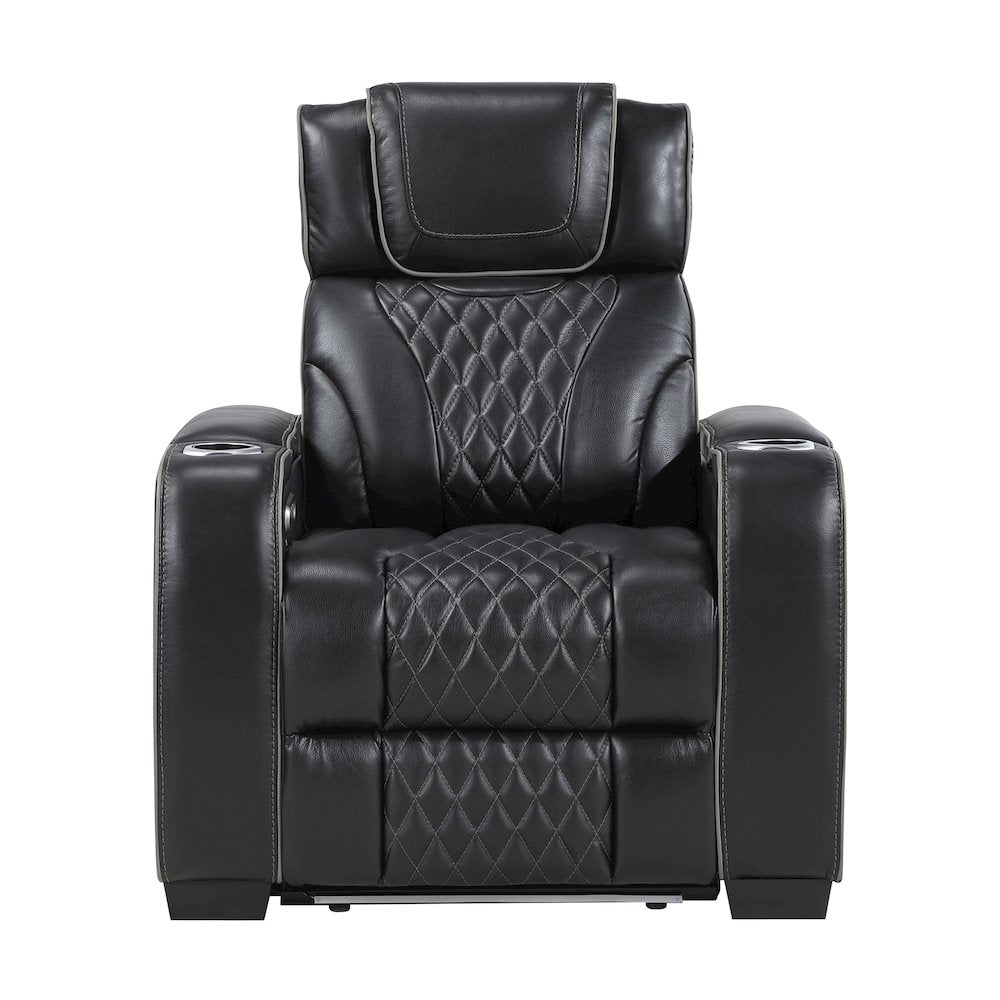 Apex Leather Power Reclining Chair with Power Headrest and Heat in Black