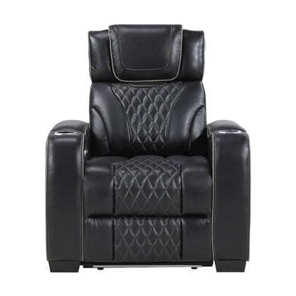 Apex Leather Power Reclining Chair with Power Headrest and Heat in Black