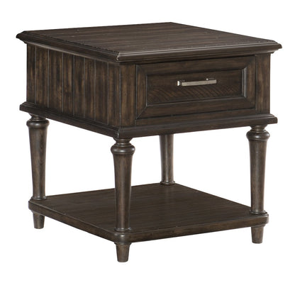 Cardano Asian Hardwood End Table with drawers  in Driftwood Charcoal