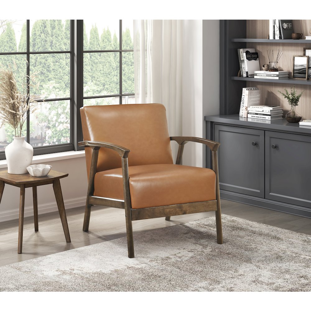 Eli Faux Leather Accent Chair in Brown
